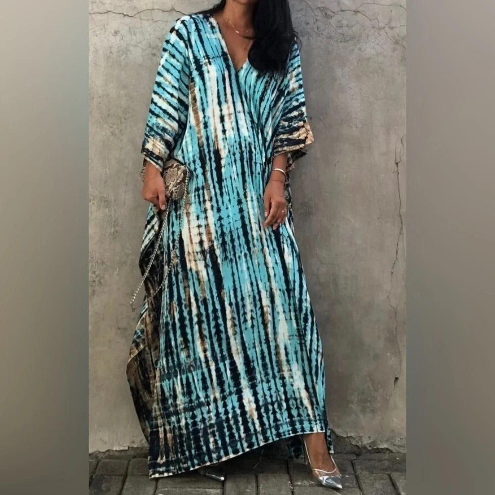 Jenny Elegant Bohemian Kaftan Maxi Dress Swimsuit Coverup - Picture 8 of 13